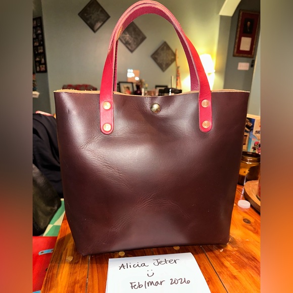 KMM Horween Leather Mini Tote: Dressner “Color 8” with pink handles - Picture 2 of 3